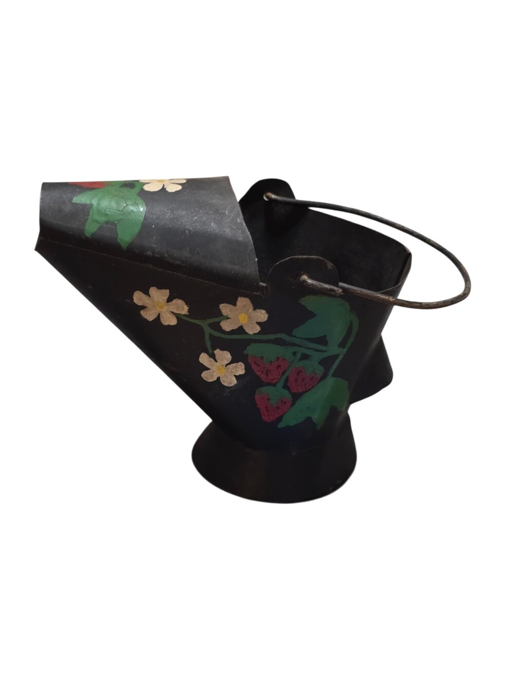 Vintage | Hand-Painted Black Floral Tin Coal Holder